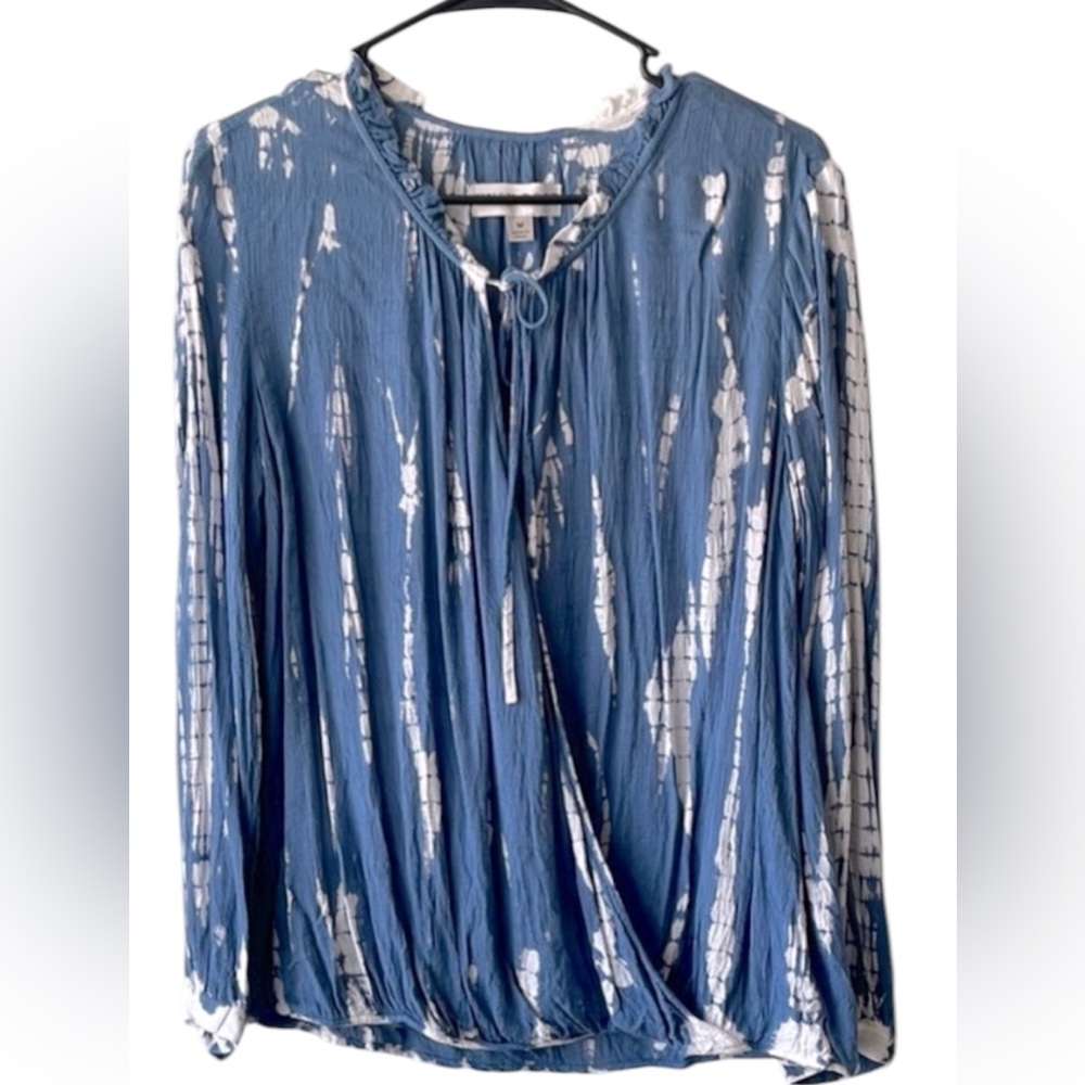 Knox Rose Blue Silver 3/4 Sleeve Tie Front Blouse